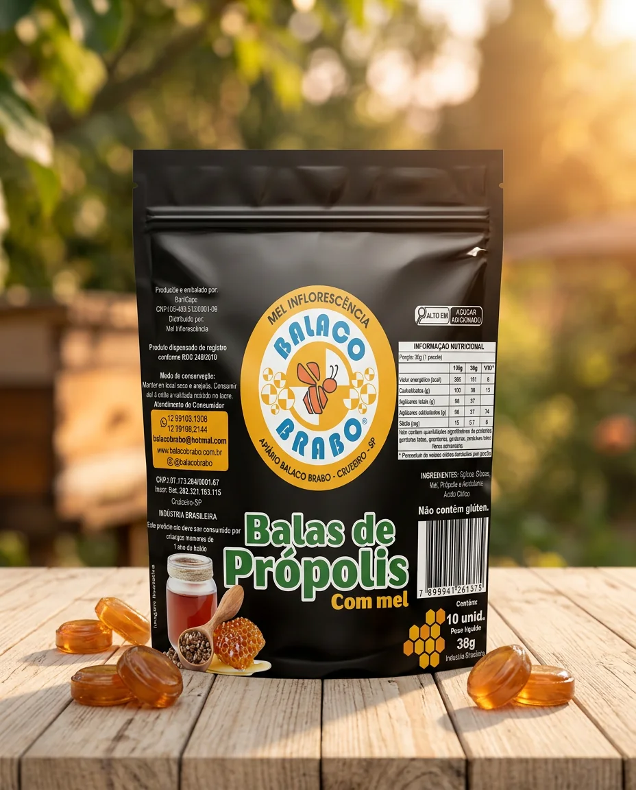 Sachê de balas de própolis com mel tradicional